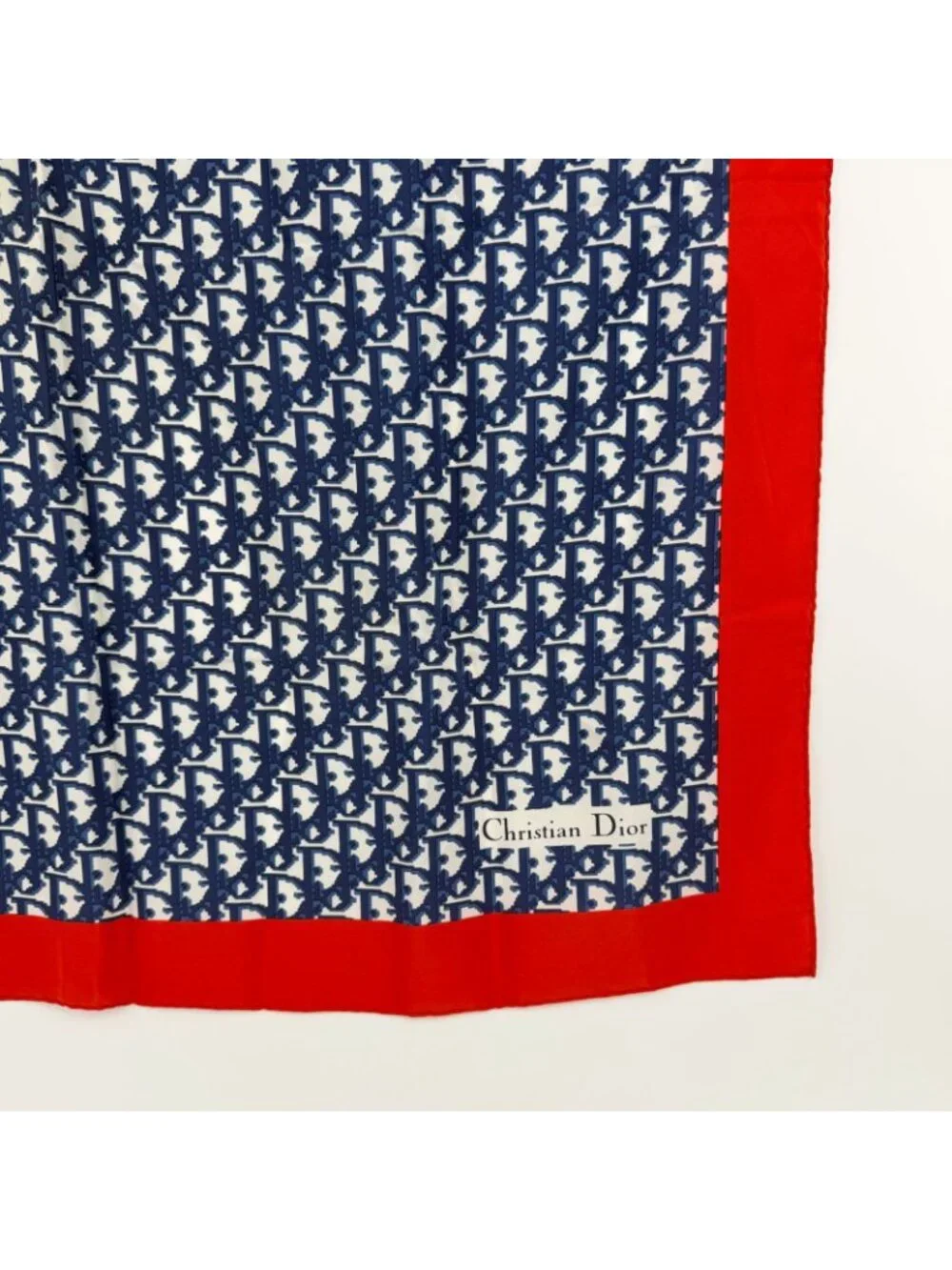 Dior Trotter Logo Pattern Silk Scarf Red Navy White Multicolor Vintage